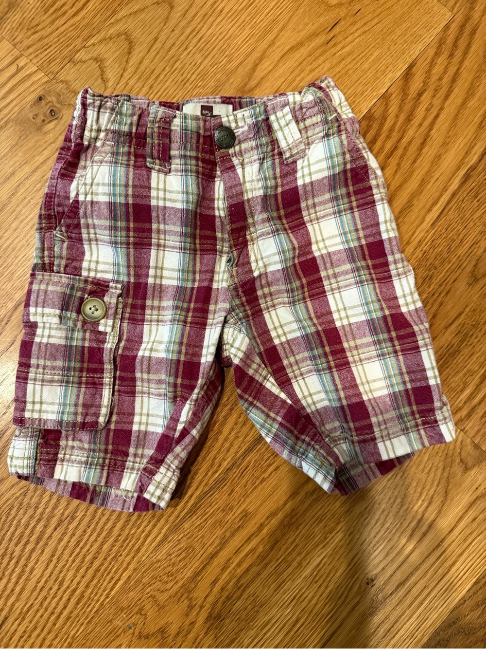 Tea Collection Burgundy and White Plaid Cargo Shorts